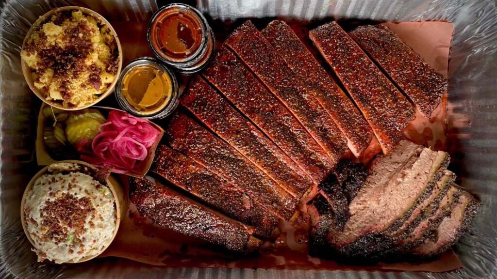 ribs, dipping sauce, sides